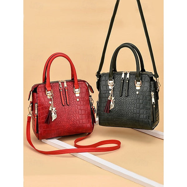 Crocodile Handbag with Women’s Leather Faux Tassel Pattern FashionChic