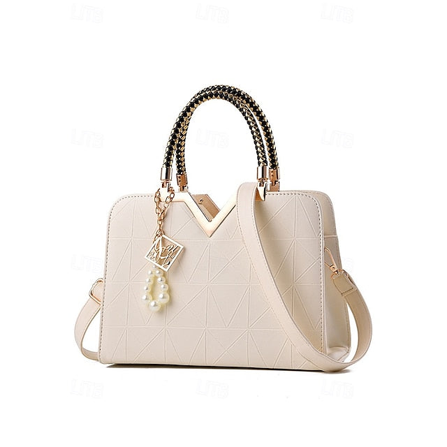 Handbag Faux with Elegant – Women's Pendant Pearl Leather FashionChic