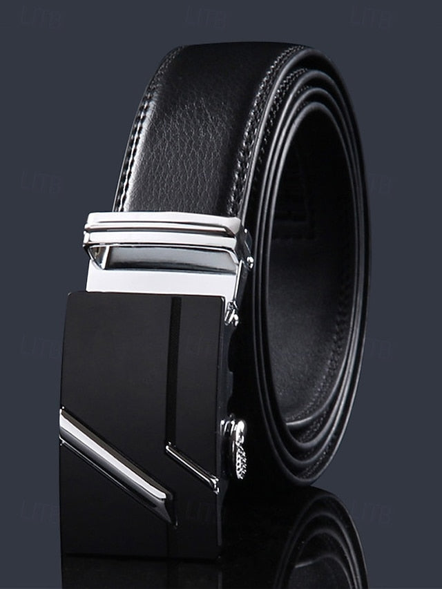 Metal Black with Leather Elegant Adjustable Belt Men's FashionChic