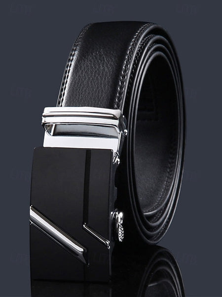 Metal Black with Leather Elegant Adjustable Belt Men's FashionChic