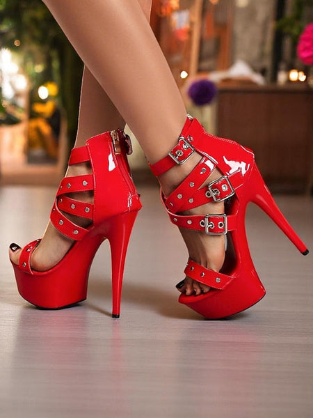Women's with Platform Straps High White Heels Buckled and FashionChic
