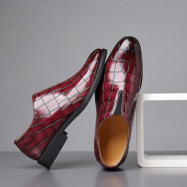Shoes Pattern Men's Burgundy – Dress Crocodile Slip-On FashionChic