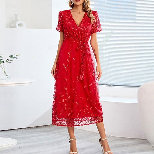 Dress Mother A-Line Bride Sequin Neck V of Elegant the FashionChic