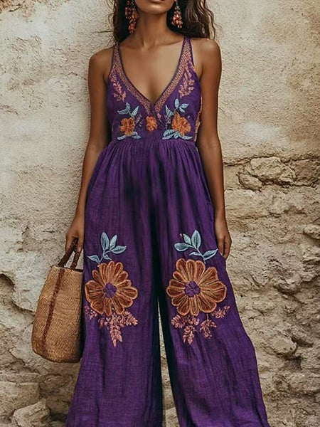 Women's Normal Jumpsuit Streetwear Floral Sleeveless V Neck