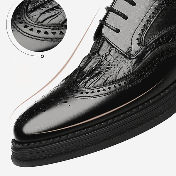 Brogue Leather Crocodile - Brown Men's Shoes Oxford FashionChic