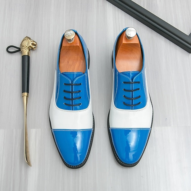Dress Blue Men's White and Polished Oxford Shoes with FashionChic