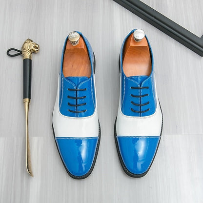 Dress Blue Men's White and Polished Oxford Shoes with FashionChic