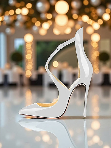 - Women's Leather Heels Purple Stiletto Strappy Patent FashionChic