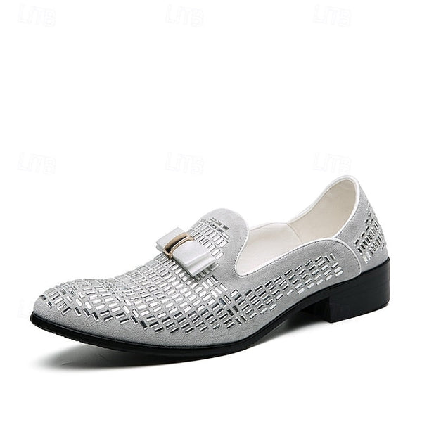– Strap Loafers Prom and Elegant Woven Silver Men's Monk FashionChic