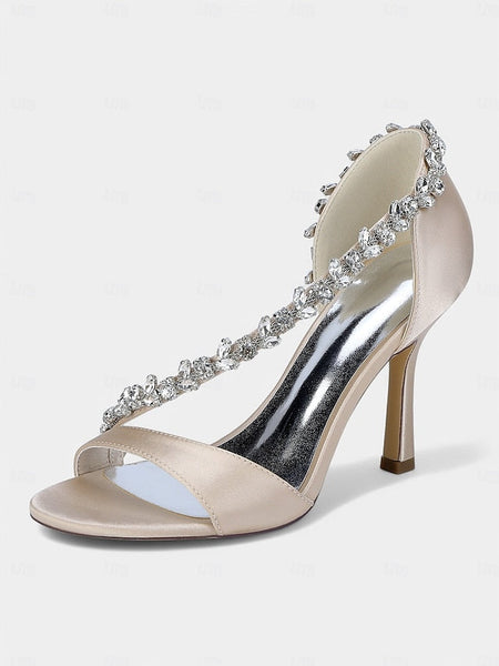 T-Strap Satin Crystal Women's High Heels with – Champagne FashionChic