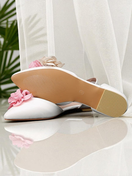 White Flats and Women's Beige Flower Wedding with Pink FashionChic
