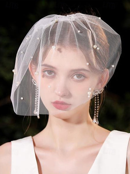 Veil – Pearl Bridal Embellishments Short with Crystal and FashionChic