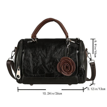 Vintage-Style Floral Handbag Women's Faux with Leather FashionChic
