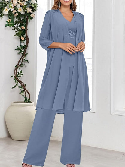 Piece Simple V of the Mother Wedding Guest Elegant 3 Dress Bride FashionChic