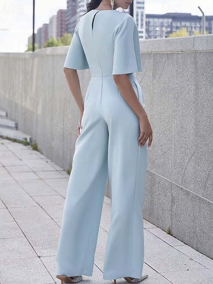 Elegant Simple Neck Bride Mother V of Minimalist Jumpsuit the FashionChic