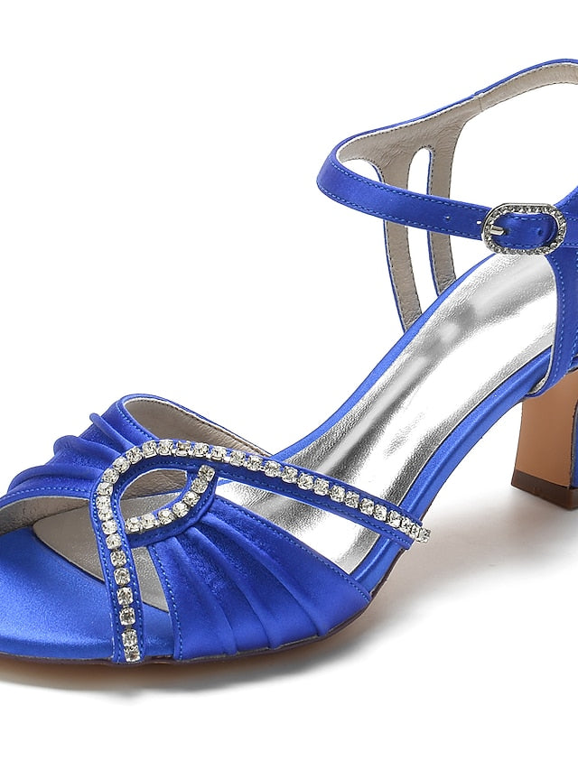 Women's Rhinestone Sandals Heeled Satin Navy – Blue FashionChic