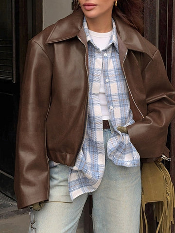 Faux Jacket Warm Women's Zipper Comfortable Pocket Leather FashionChic