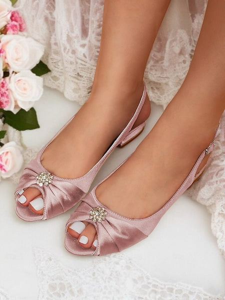 Women's Wedding Heels with Crystal Satin Slingback FashionChic