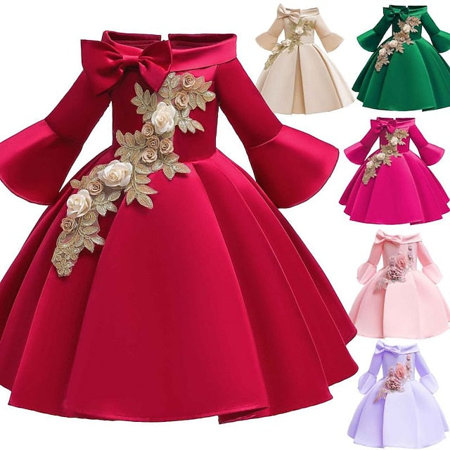 Length 3/4 Formal Girls' Floral Sleeve Party Kids Dress FashionChic