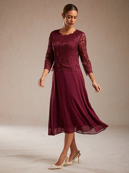 Women's Midi Dress Chiffon Dress Elegant Wedding Guest FashionChic