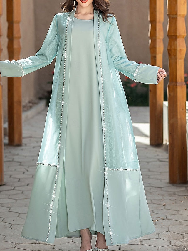 Bride Neck Elegant Crew Floor Vintage Dress A-Line the of Mother FashionChic