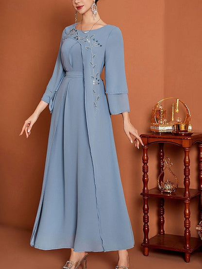 A-Line Floor Length Mother of Elegant Bride the Neck V Dress FashionChic