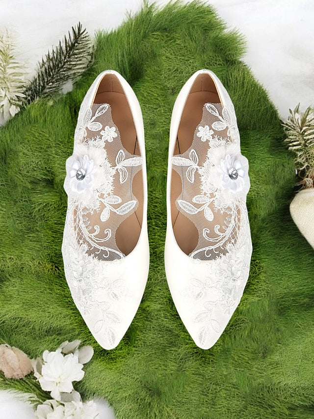 Shoes White and Floral with Wedding Design Lace Appliqué Mesh FashionChic