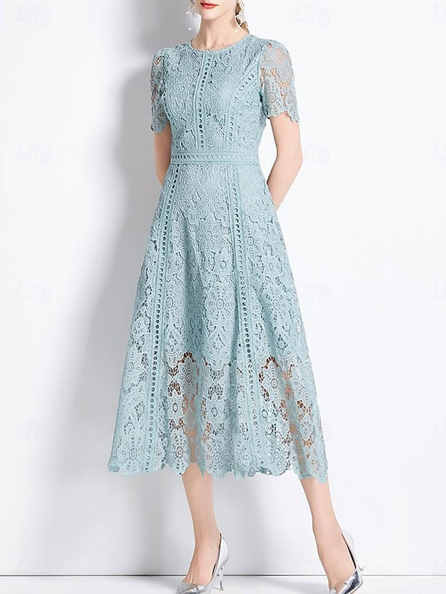 Crew Neck Dress Tea Length Bride of the Mother Elegant FashionChic