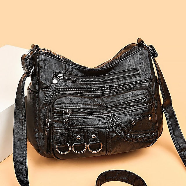 Multiple Crossbody with Vintage Leather Women's Faux Bag FashionChic