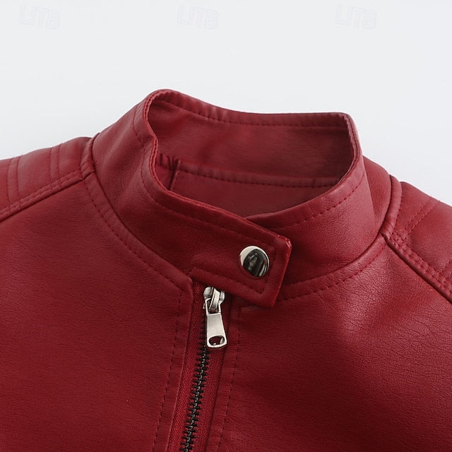 Comfortable Zipper Jacket Leather Faux Pocket Women's FashionChic