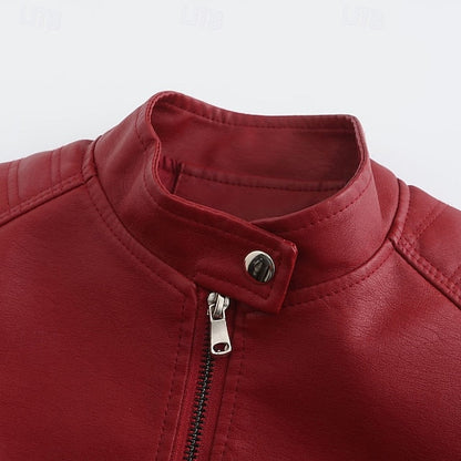 Comfortable Zipper Jacket Leather Faux Pocket Women's FashionChic