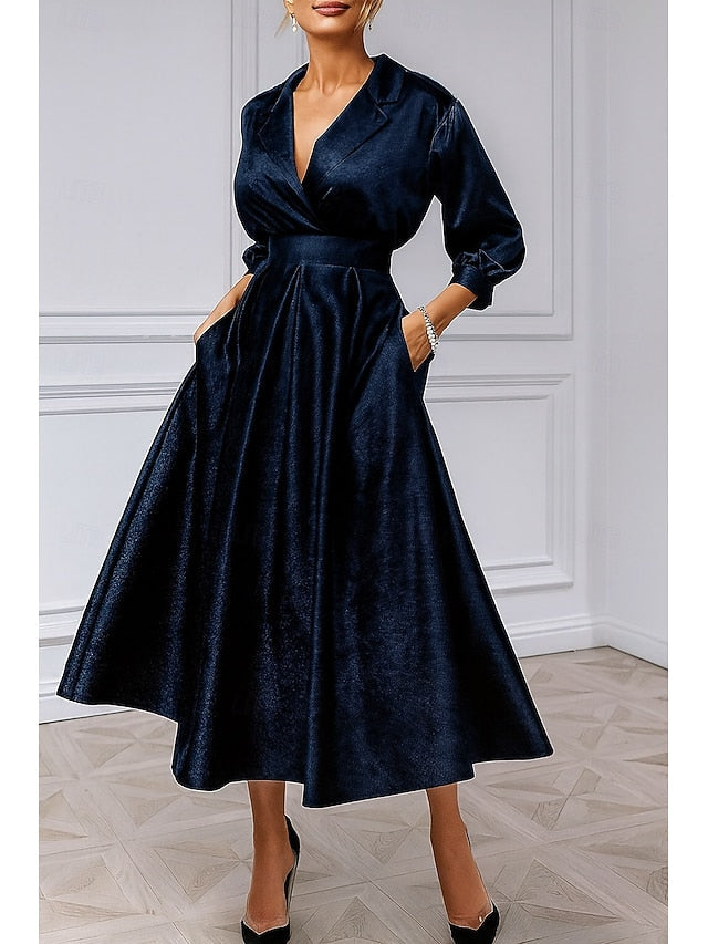A-Line Dress Blue Cocktail Burgundy Elegant Velvet Dresses FashionChic