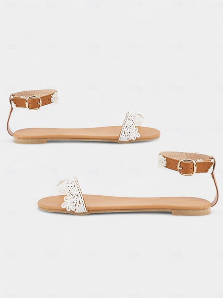 Floral Strap Sandals with Women's Ankle Lace White FashionChic