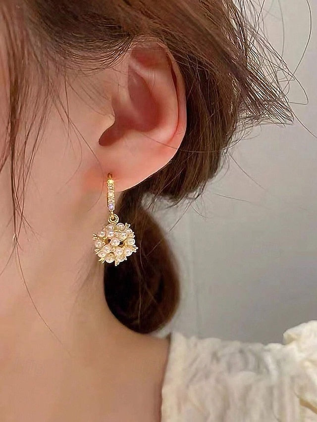 - String Gold Imitation Pearl Plated Women's Earrings FashionChic