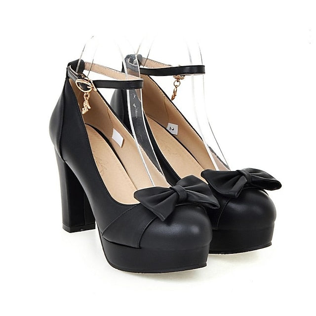 Heels Bow with Elegant Women's Detail White Chunky – FashionChic