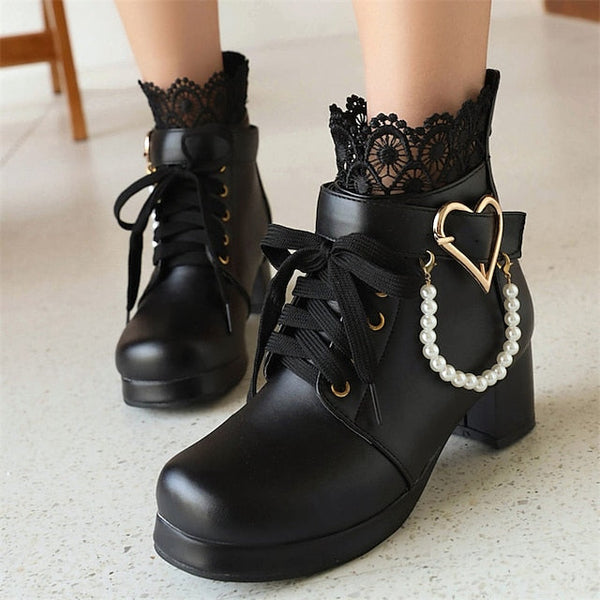 Ankle Women's – Wedding Bridal Lace-Up White Boots Shoes FashionChic