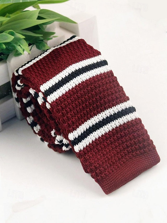 Neck Men's Stylish Christmas Stripe Knit - Tie Woven FashionChic