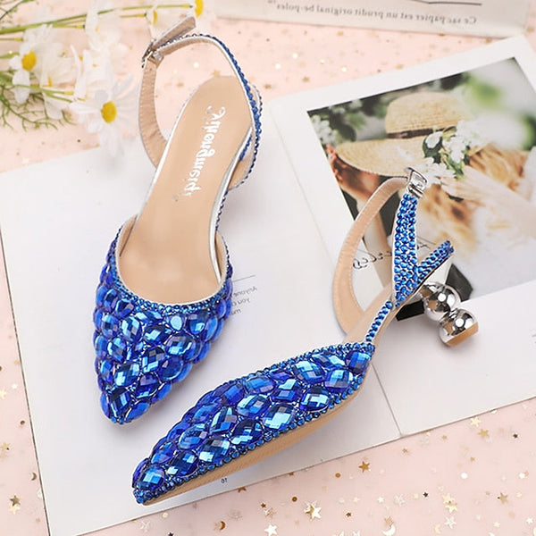 Heels Slingback Women's High Crystal Pointed-Toe Rhinestone FashionChic