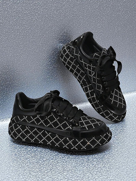Silver Quilted Women's - Rhinestone Sneakers and Black FashionChic