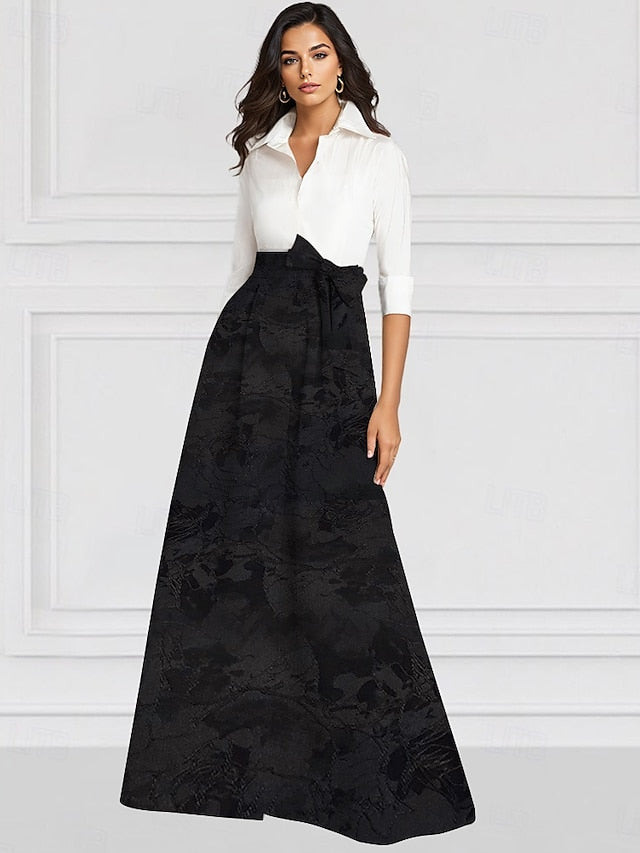 of Elegant Vintage Bride Mother the Shirt Collar Dress A-Line FashionChic