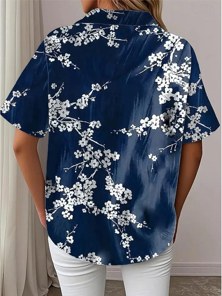 Women's Shirt Long Sleeve Button Down Blouse Floral Graphic FashionChic