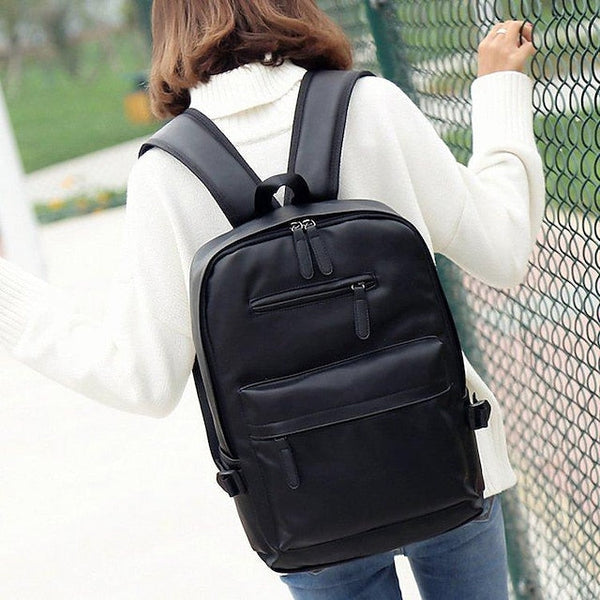with Leather Backpack Black Faux Front Zipper Men's Pocket FashionChic