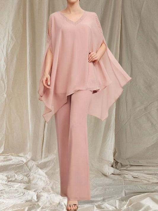 Neck the Guest Bride of V Wedding Pantsuit Dress Mother Elegant FashionChic