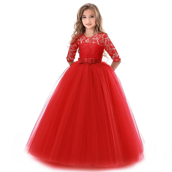 Girls' Flower Sleeve Kids Half Dress Girl Wedding FashionChic