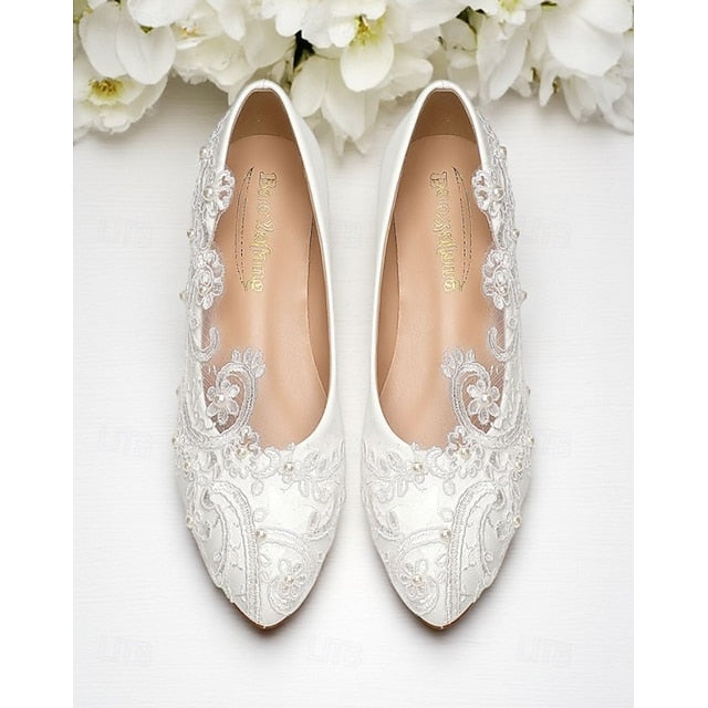 Embroidered – White Women's Lace Ballet Vintage Flats FashionChic