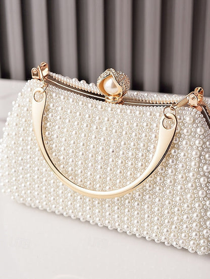 Pearl Handle Clutch Bag Beaded Gold with Evening Women's FashionChic