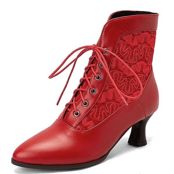 White Ankle Lace-Up Embroidered with Boots Women's Panels FashionChic