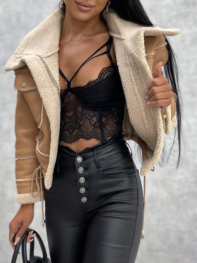 Warm Pocket Women's Leather Buttons Jacket Faux Comfortable FashionChic