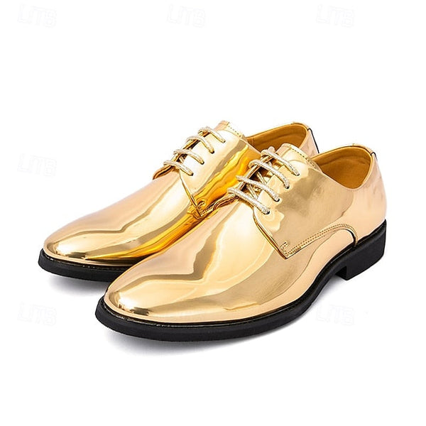 for Shiny Shoes Leather Men Sleek Gold – Patent Lace-Up FashionChic