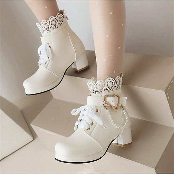 Ankle Women's – Wedding Bridal Lace-Up White Boots Shoes FashionChic